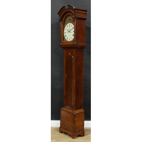 2469 - A George III oak longcase clock, 30.5cm arched painted dial inscribed Brown & Son, Bingham, Roman nu... 