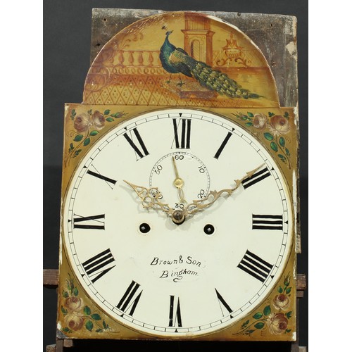 2469 - A George III oak longcase clock, 30.5cm arched painted dial inscribed Brown & Son, Bingham, Roman nu... 