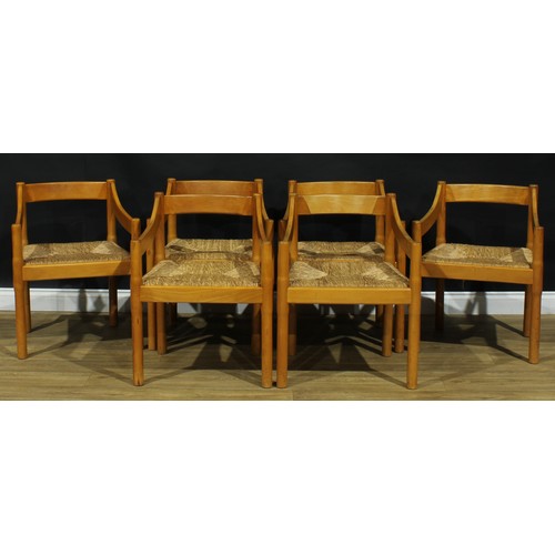 2067 - Mid-century Design - a set of six beech Carimate dining chairs, By Vico Magistretti For Habitat, env... 