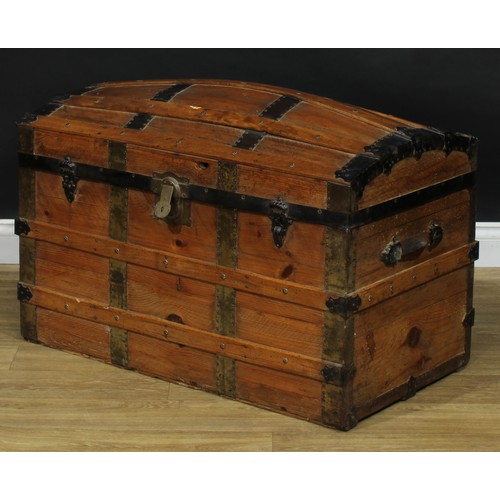 1911 - An early 20th century metal-bound pine dome top steamer trunk, 63.5cm high, 93cm wide, 52cm deep