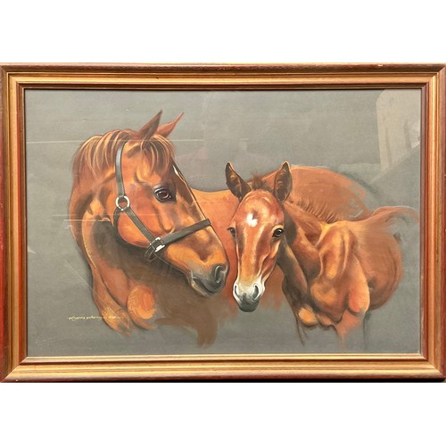 700 - Pollyanna Pickering (1942 - 2018) 
Mare and Foal 
signed, dated 1980, mixed media, 47cm x 69.5cm