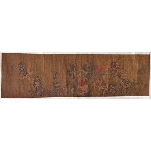 385 - A Chinese scroll painting, Birds on a Blossoming branch, inscribed with verse, red seal marks, ink M... 