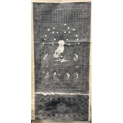 421 - A Japanese scroll painting, sakura blossom, beside a pool of fish, signed, red seal marks, 144cm x 5... 