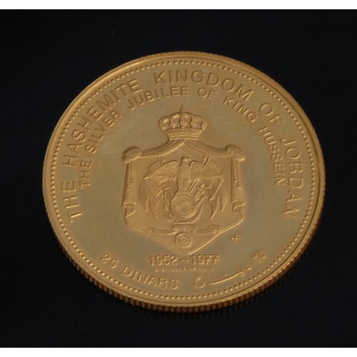 2190 - A Kingdom of Jordan gold 25 dinar commemorative coin, for the silver jubilee of King Hussein, 1952-1... 