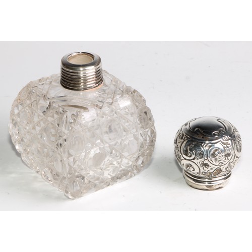 996 - A large Victorian silver mounted glass inkwell, the hinged domed cover chased with flowers and scrol... 