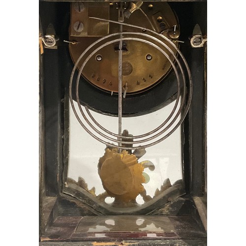 2402 - A Louis XV Revival gilt metal mounted tortoiseshell mantel clock, 9cm convex enamel dial inscribed w... 