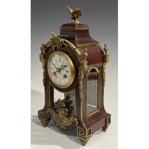 2402 - A Louis XV Revival gilt metal mounted tortoiseshell mantel clock, 9cm convex enamel dial inscribed w... 