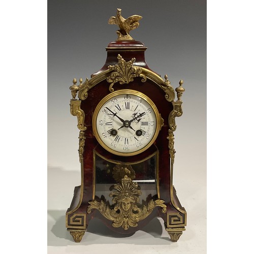 2402 - A Louis XV Revival gilt metal mounted tortoiseshell mantel clock, 9cm convex enamel dial inscribed w... 