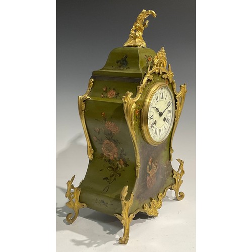 2403 - A Louis XV Revival gilt metal mounted vernis martin clock garniature, 11.5cm dial inscribed with Rom... 