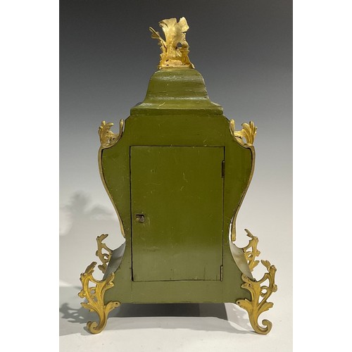 2403 - A Louis XV Revival gilt metal mounted vernis martin clock garniature, 11.5cm dial inscribed with Rom... 