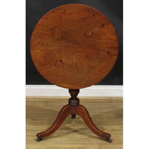 2492 - A George IV mahogany tripod occasional table, one-piece circular tilting top, turned column, cabriol... 