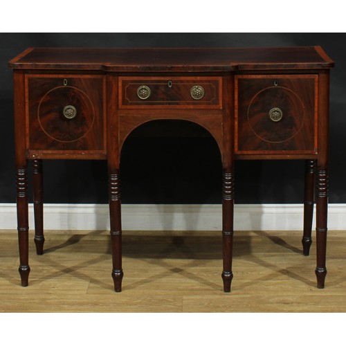 2037 - A George III Revival satinwood crossbanded mahogany serving table or sideboard, of small and neat pr... 