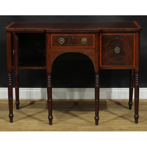 2037 - A George III Revival satinwood crossbanded mahogany serving table or sideboard, of small and neat pr... 