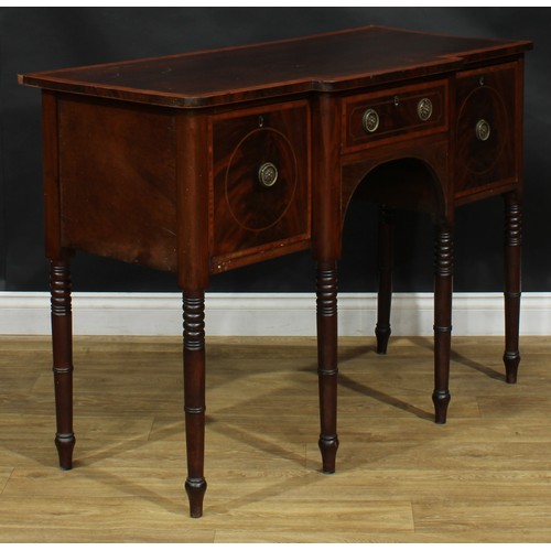 2037 - A George III Revival satinwood crossbanded mahogany serving table or sideboard, of small and neat pr... 