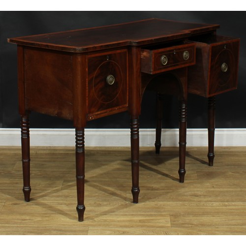 2037 - A George III Revival satinwood crossbanded mahogany serving table or sideboard, of small and neat pr... 