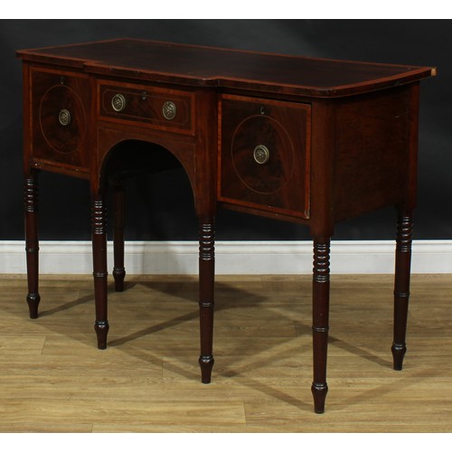 2037 - A George III Revival satinwood crossbanded mahogany serving table or sideboard, of small and neat pr... 