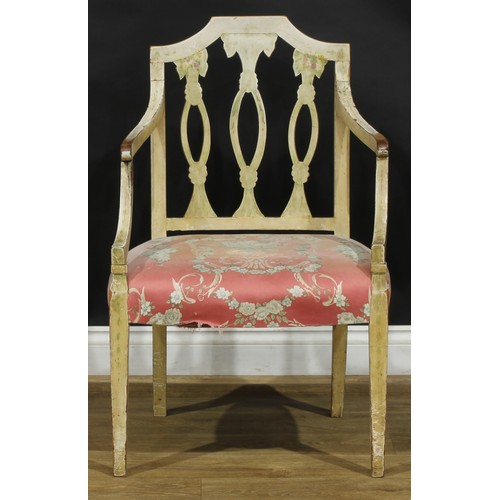 2376 - A set of four early 20th century Gustavian style painted armchairs, possibly Swedish, stuffed-over s... 