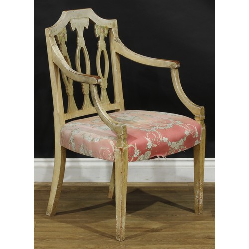 2376 - A set of four early 20th century Gustavian style painted armchairs, possibly Swedish, stuffed-over s... 