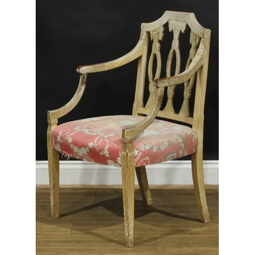 2376 - A set of four early 20th century Gustavian style painted armchairs, possibly Swedish, stuffed-over s... 