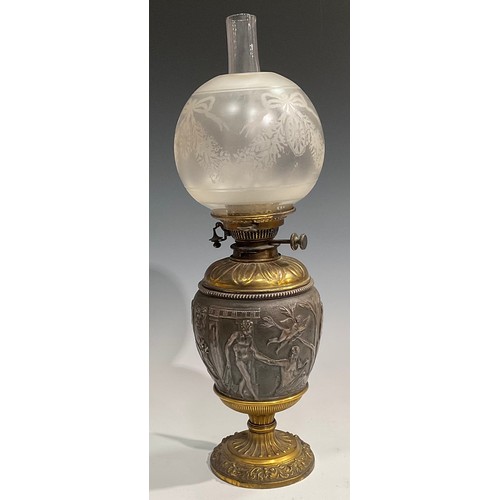 2016 - A 19th century silvered and gilt-metal ovoid table oil lamp, in the Grand Tour taste, chased after t... 