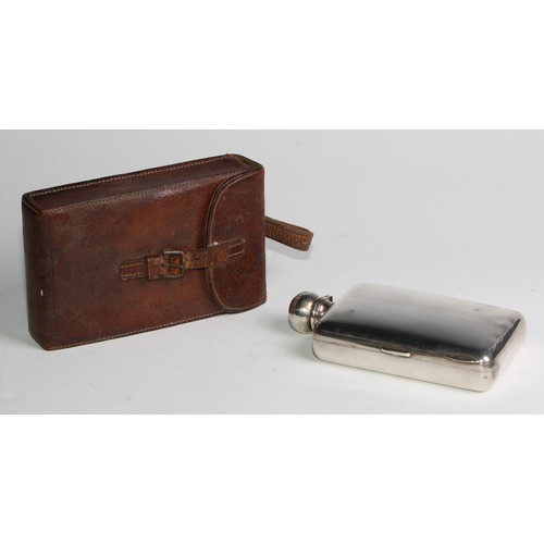 1170 - An Edwardian silver novelty combination hipflask and cigarette case, domed hinged bayonet cap, the s... 