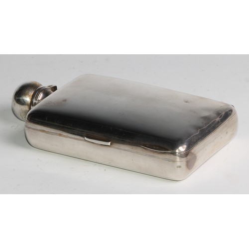 1170 - An Edwardian silver novelty combination hipflask and cigarette case, domed hinged bayonet cap, the s... 