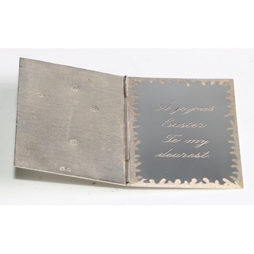 1203 - Christopher Nigel Lawrence (Bn.1936) - an Elizabeth II silver and silver-gilt greeting card, hinged ... 