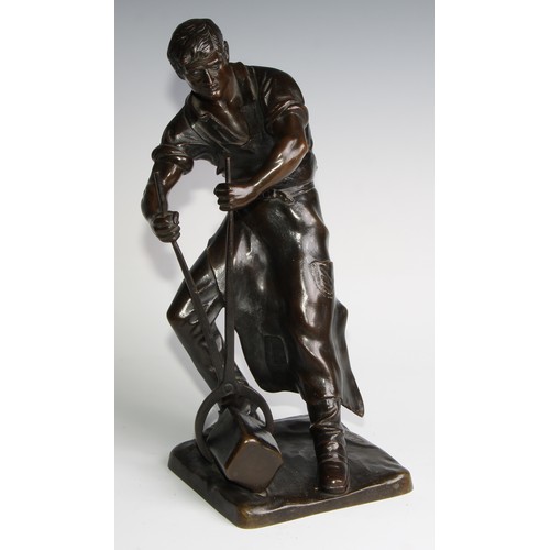 2724 - Otto Schmidt-Hofer (German, 1873–1925), a dark patinated bronze figure, Blacksmith, 37cm high