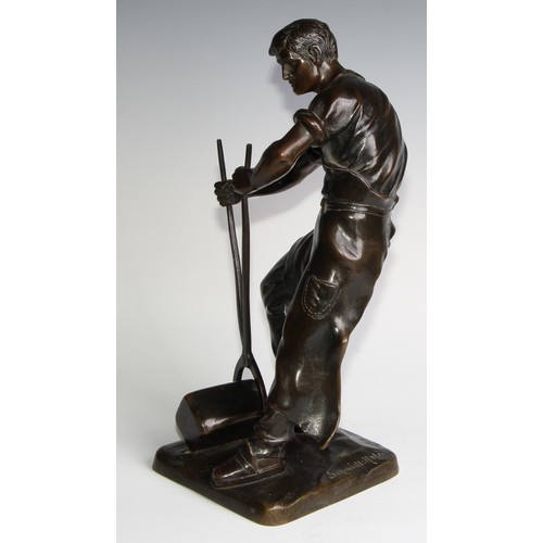 2724 - Otto Schmidt-Hofer (German, 1873–1925), a dark patinated bronze figure, Blacksmith, 37cm high