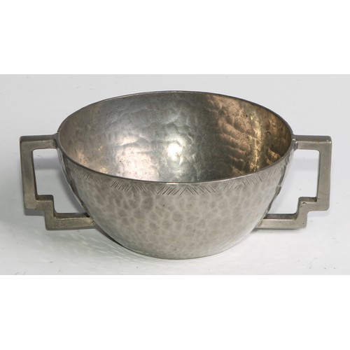 2500 - A Keswick School of Industrial Arts planished copper bowl, 10.5cm diameter; a Firth Stay Bright foot... 