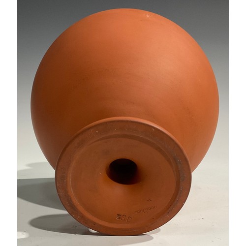 89 - A 19th century Wedgwood terracotta Etruscan oviform vase, circular pedestal base, impressed WEDGWOOD... 