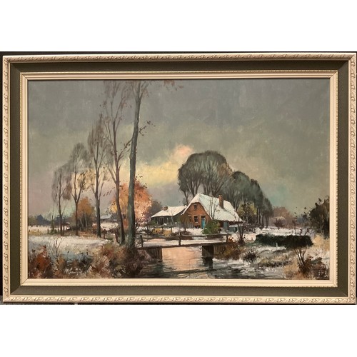 703 - M Gaulin (20th century)
Dutch Farm House, near Boskoop
signed, titled to verso, oil on canvas, 60cm ... 