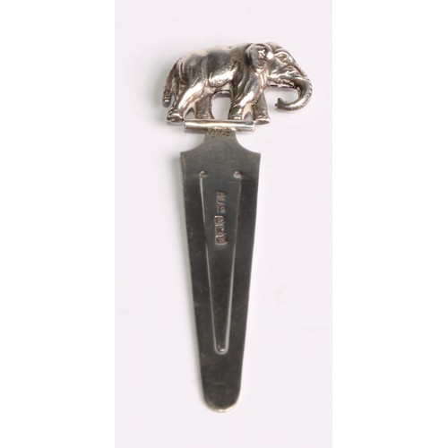 1235 - Signopaginophilia - a George V silver novelty bookmark, the terminal as an elephant, 6cm long, Adie ... 