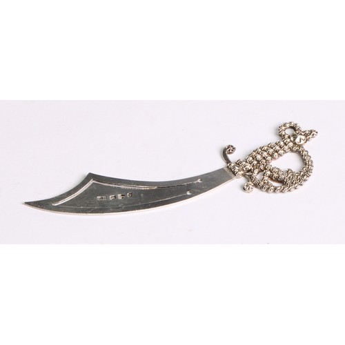 1239 - Signopaginophilia - a Victorian silver novelty bookmark, as a cutlass, 8.5cm long, Charles Horner, C... 