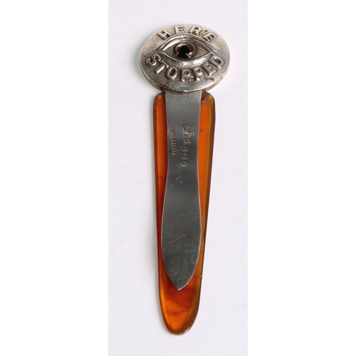 1251 - Signopaginophilia -an Edwardian silver novelty bookmark, the rebus terminal with an eye and inscribe... 