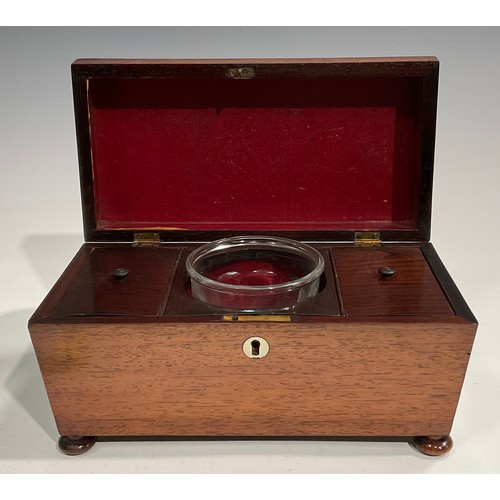 1688 - A George IV rosewood sarcophagus tea caddy, hinged cover, bun feet, 16.5cm high, 28cm wide, 14.5cm d... 