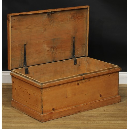 1950 - A late 19th century pine chest, hinged top, skirted base, 34.5cm high, 85cm wide, 47.5cm deep