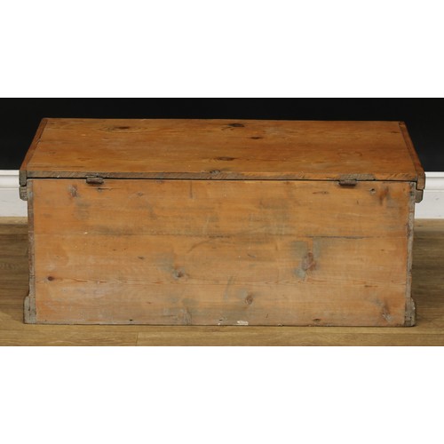 1950 - A late 19th century pine chest, hinged top, skirted base, 34.5cm high, 85cm wide, 47.5cm deep