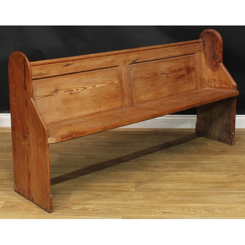 1895 - Ecclesiastical Salvage - an early 20th century pitch pine church pew, 91.5cm high, 177cm wide, the s... 