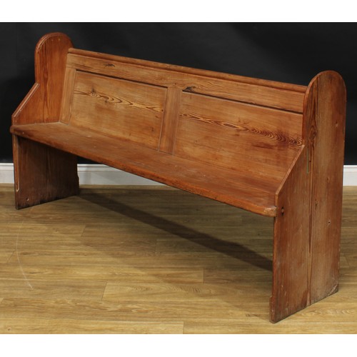 1895 - Ecclesiastical Salvage - an early 20th century pitch pine church pew, 91.5cm high, 177cm wide, the s... 