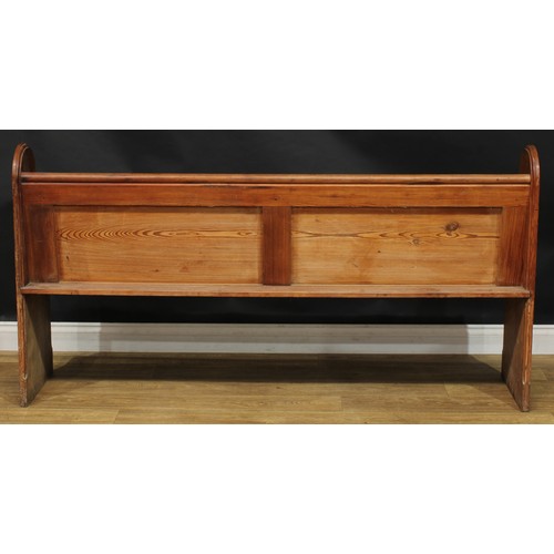 1895 - Ecclesiastical Salvage - an early 20th century pitch pine church pew, 91.5cm high, 177cm wide, the s... 