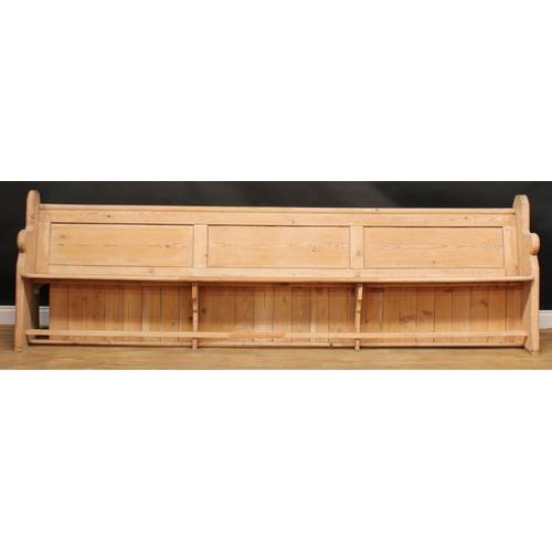 1894 - Ecclesiastical Salvage - a pair of early 20th century pitch pine church pews, 91.5cm high, 302cm wid... 