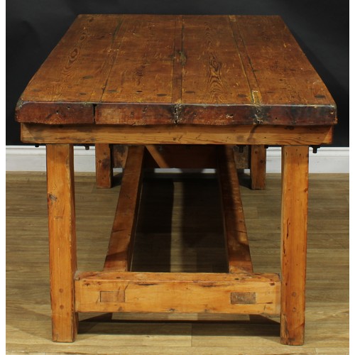 2228 - An early 20th century vernacular pine servants’ quarters dining table, 75.5cm high, 180.5cm long, 89... 