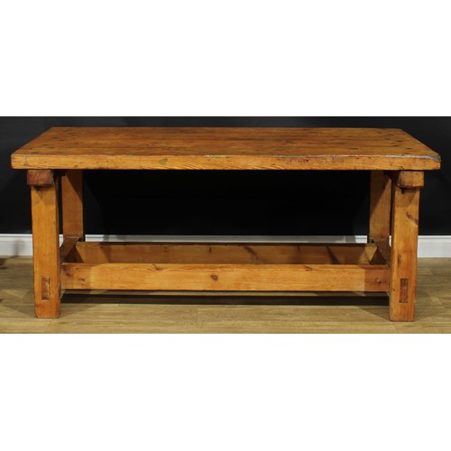 2228 - An early 20th century vernacular pine servants’ quarters dining table, 75.5cm high, 180.5cm long, 89... 