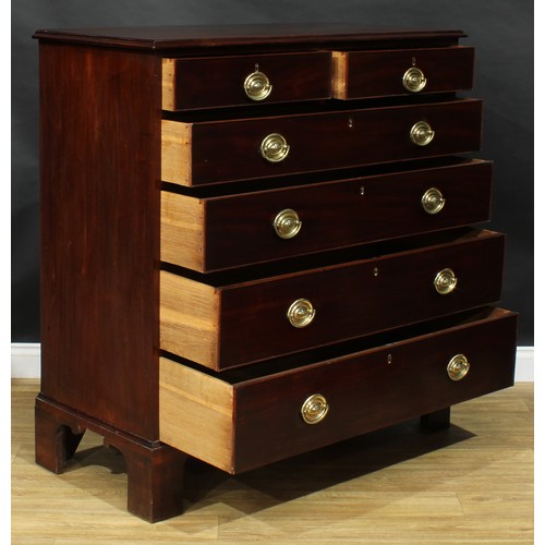 2051 - A George IV mahogany chest, rectangular top with moulded edge above two short and four long graduate... 