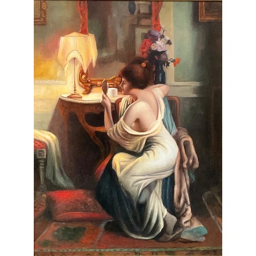 553 - After Delphin Enjolras (1865 - 1945)
Lady in a Boudoir
bears signature, oil on canvas, 59cm x 43.5cm