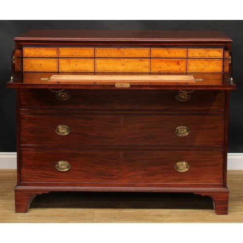 2233 - A George III mahogany secretaire chest, rectangular top with moulded edge above four long drawers, t... 