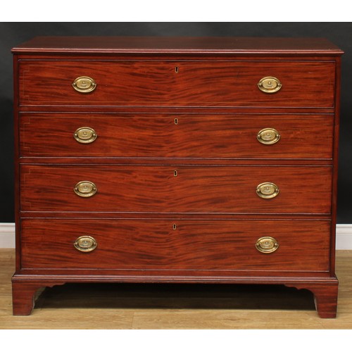 2233 - A George III mahogany secretaire chest, rectangular top with moulded edge above four long drawers, t... 