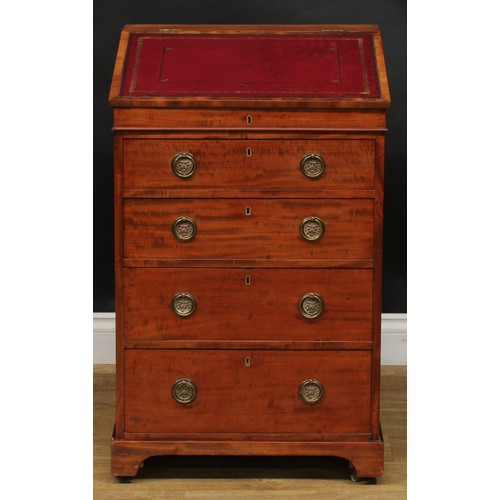 2485 - A George IV mahogany Davenport desk, hinged sloping top with inset tooled and gilt writing surface a... 