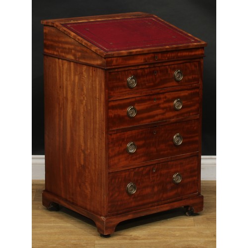 2485 - A George IV mahogany Davenport desk, hinged sloping top with inset tooled and gilt writing surface a... 